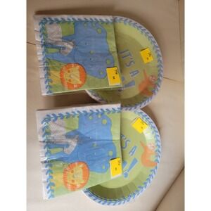Oh Baby It's A Boy Jungle Safari Shower Plates and Napkins Set 82pc Bundle